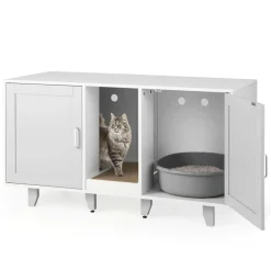 Tangkula Double Cat Litter Box Enclosure for 2 Cats, Large Stackable Hidden Privacy Cat Washroom Cabinet with Scratching Board