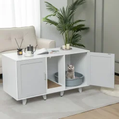 Tangkula Double Cat Litter Box Enclosure for 2 Cats, Large Stackable Hidden Privacy Cat Washroom Cabinet with Scratching Board