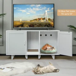 Tangkula Double Cat Litter Box Enclosure for 2 Cats, Large Stackable Hidden Privacy Cat Washroom Cabinet with Scratching Board