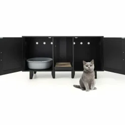 Tangkula Double Cat Litter Box Enclosure for 2 Cats, Large Stackable Hidden Privacy Cat Washroom Cabinet with Scratching Board