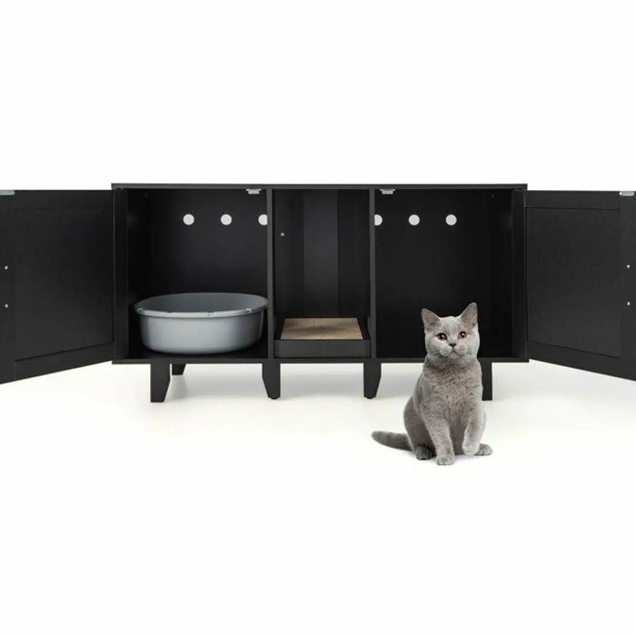 Tangkula Double Cat Litter Box Enclosure for 2 Cats, Large Stackable Hidden Privacy Cat Washroom Cabinet with Scratching Board