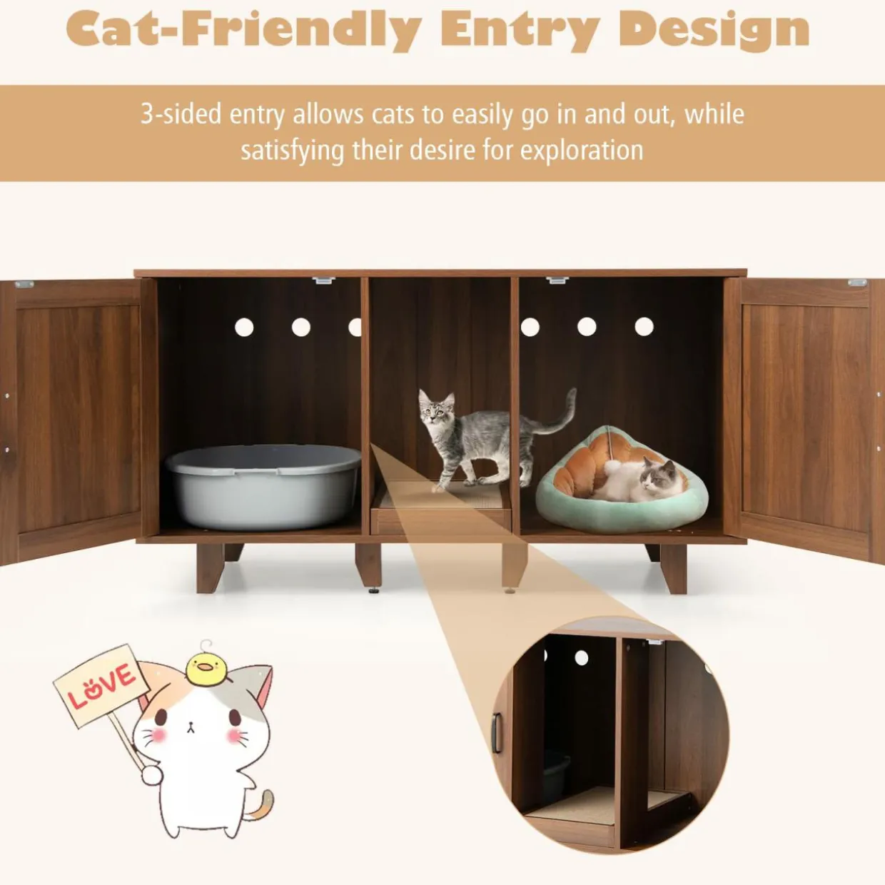 Tangkula Double Cat Litter Box Enclosure for 2 Cats, Large Stackable Hidden Privacy Cat Washroom Cabinet with Scratching Board