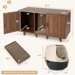 Tangkula Double Cat Litter Box Enclosure for 2 Cats, Large Stackable Hidden Privacy Cat Washroom Cabinet with Scratching Board