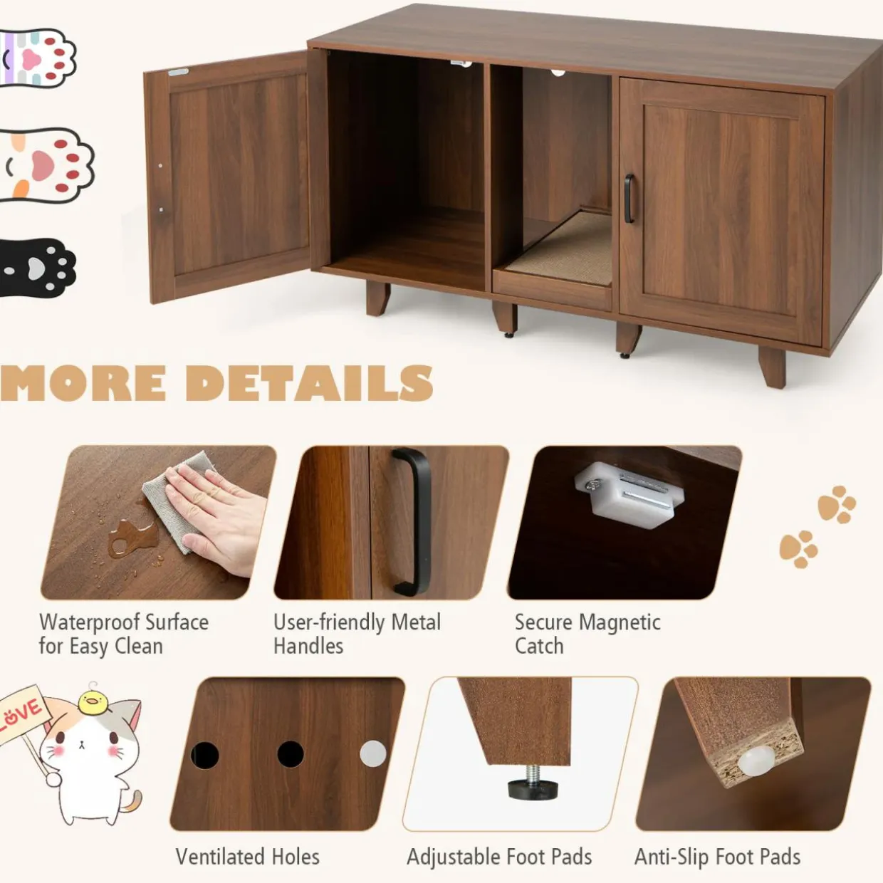 Tangkula Double Cat Litter Box Enclosure for 2 Cats, Large Stackable Hidden Privacy Cat Washroom Cabinet with Scratching Board
