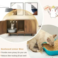 Tangkula Double Cat Litter Box Enclosure for 2 Cats, Large Stackable Hidden Privacy Cat Washroom Cabinet with Scratching Board