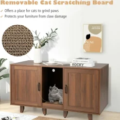 Tangkula Double Cat Litter Box Enclosure for 2 Cats, Large Stackable Hidden Privacy Cat Washroom Cabinet with Scratching Board