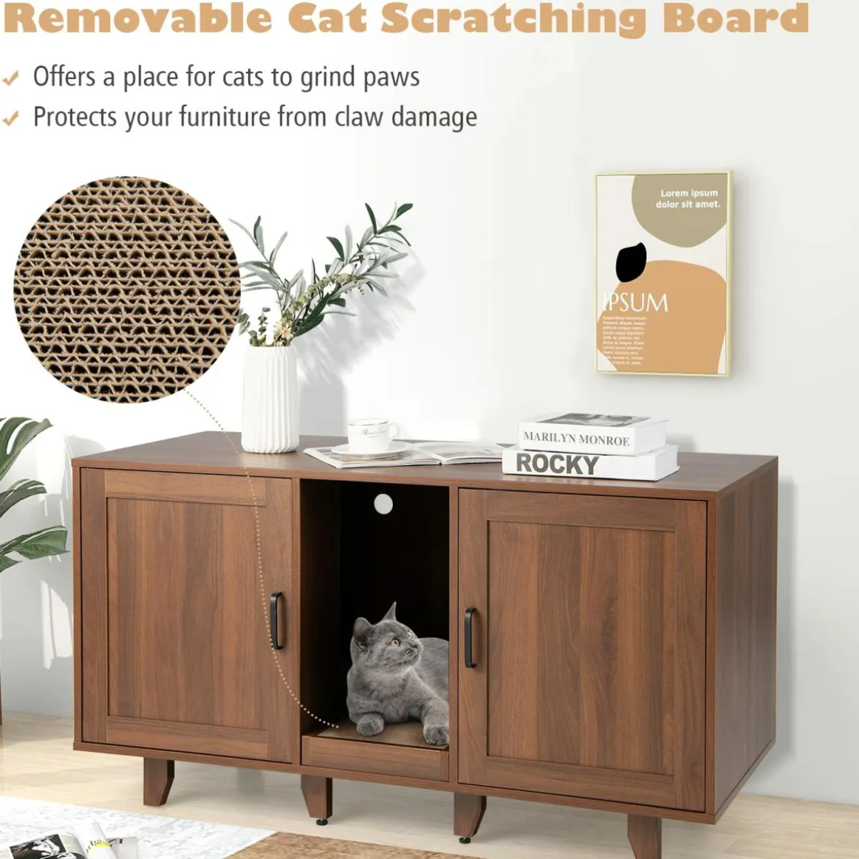 Tangkula Double Cat Litter Box Enclosure for 2 Cats, Large Stackable Hidden Privacy Cat Washroom Cabinet with Scratching Board