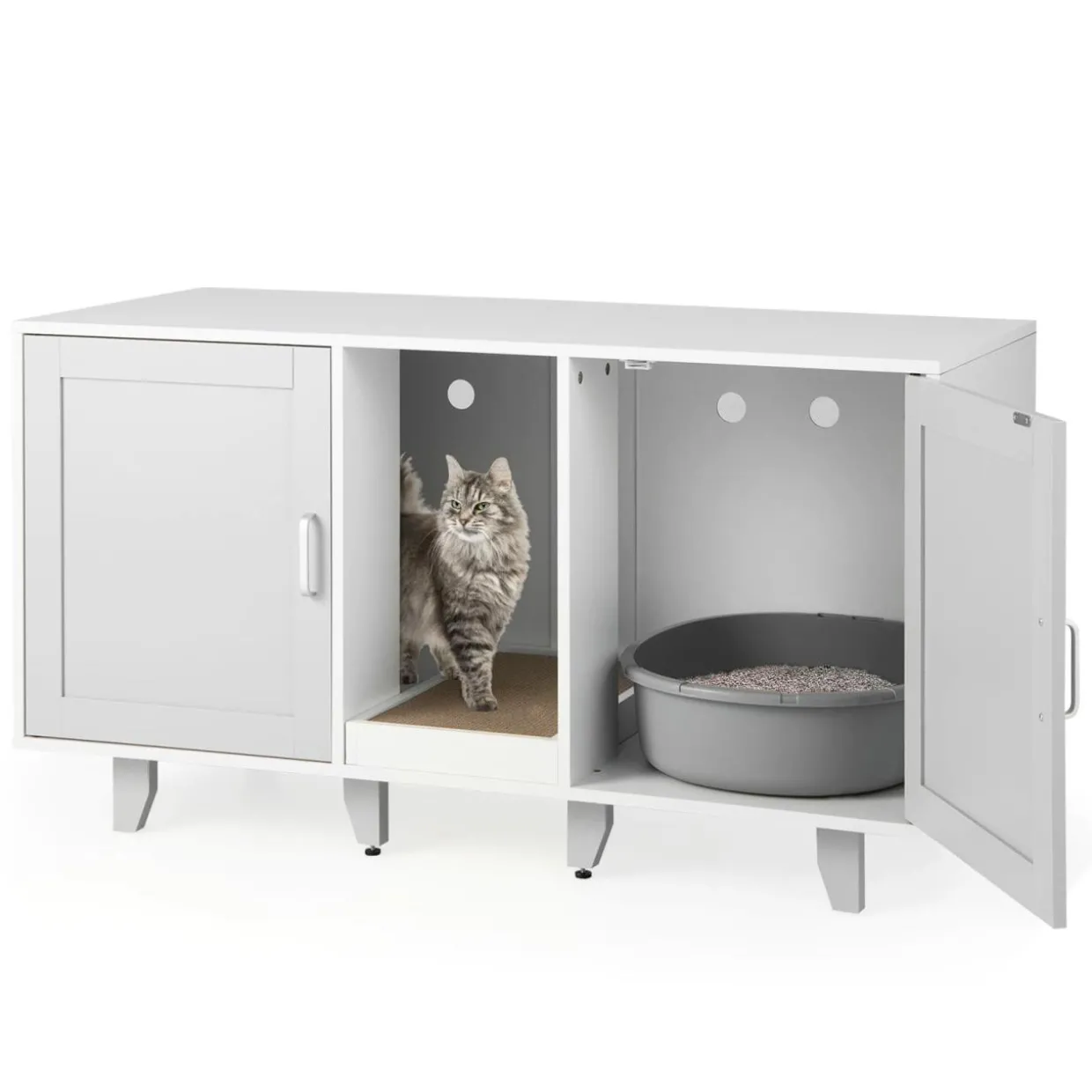 Tangkula Double Cat Litter Box Enclosure for 2 Cats, Large Stackable Hidden Privacy Cat Washroom Cabinet with Scratching Board