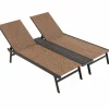 Tangkula Double Patio Chaise Lounge, All Weather-Proof Heavy Duty 6 Position Adjustable Breathable Fabric Outdoor Bed Lounger with Cup Holder