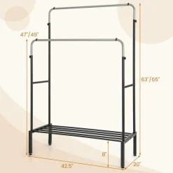 Tangkula Double Rod Clothes Garment Rack with Adjustable Heights (Black & Silver)