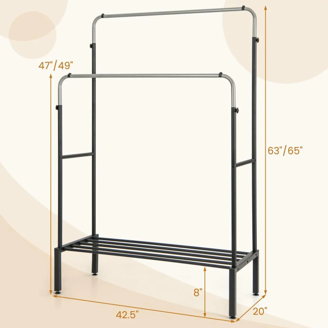 Tangkula Double Rod Clothes Garment Rack with Adjustable Heights (Black & Silver)