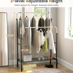 Tangkula Double Rod Clothes Garment Rack with Adjustable Heights (Black & Silver)