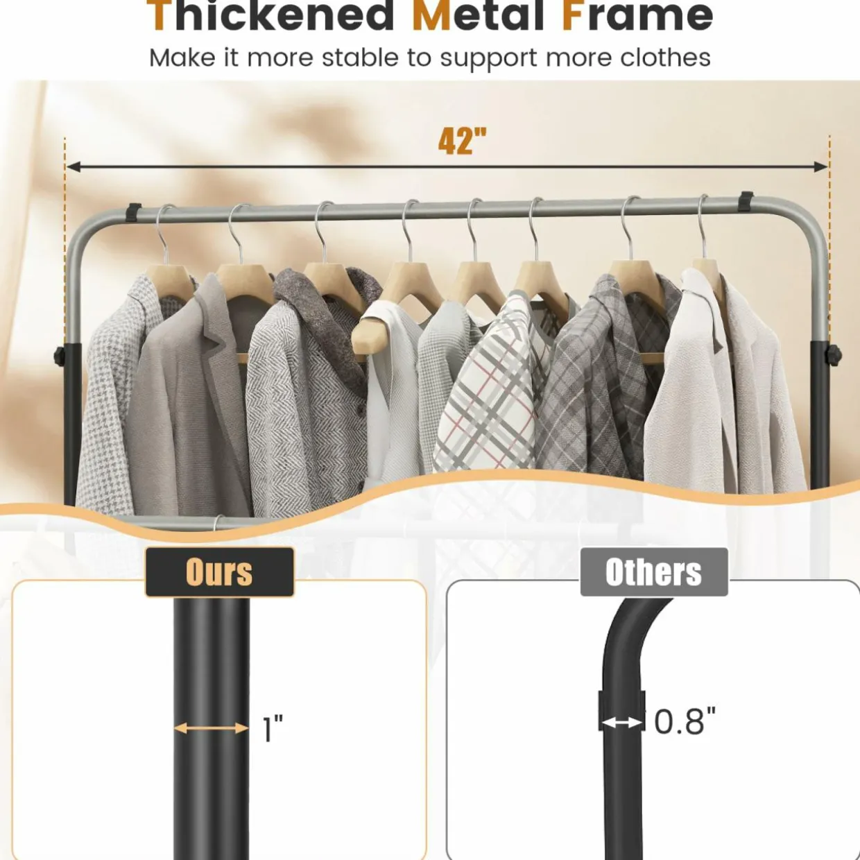 Tangkula Double Rod Clothes Garment Rack with Adjustable Heights (Black & Silver)