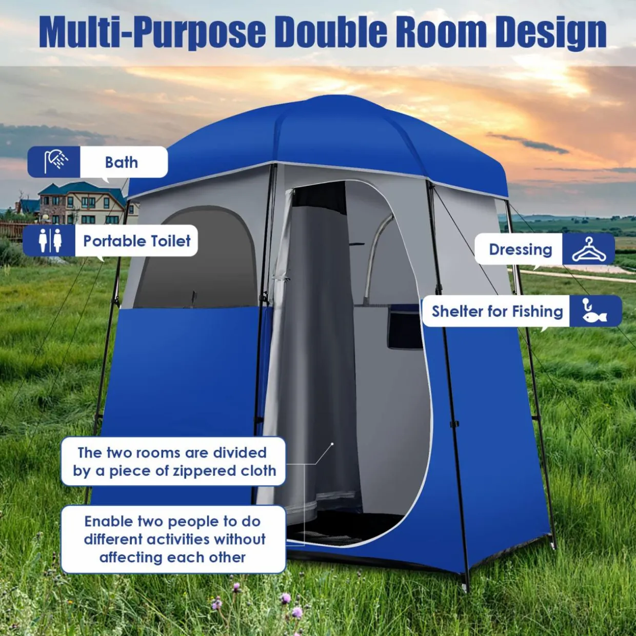 Tangkula Double-Room Shower Tent, Oversize Space Privacy Tent
