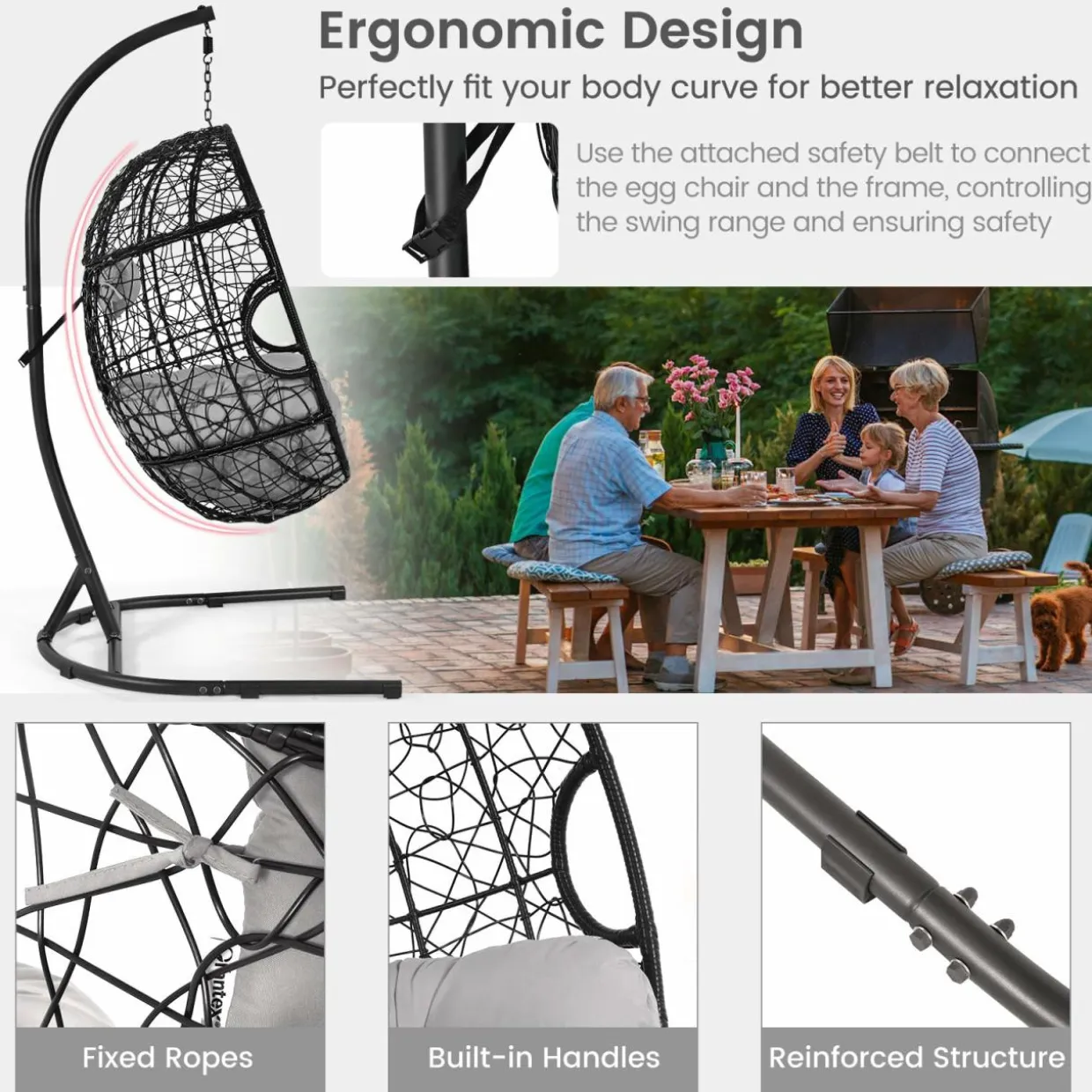 Tangkula Egg Chair with Stand, Hanging Egg Swing Chair with Removable Seat Cushion & Headrest