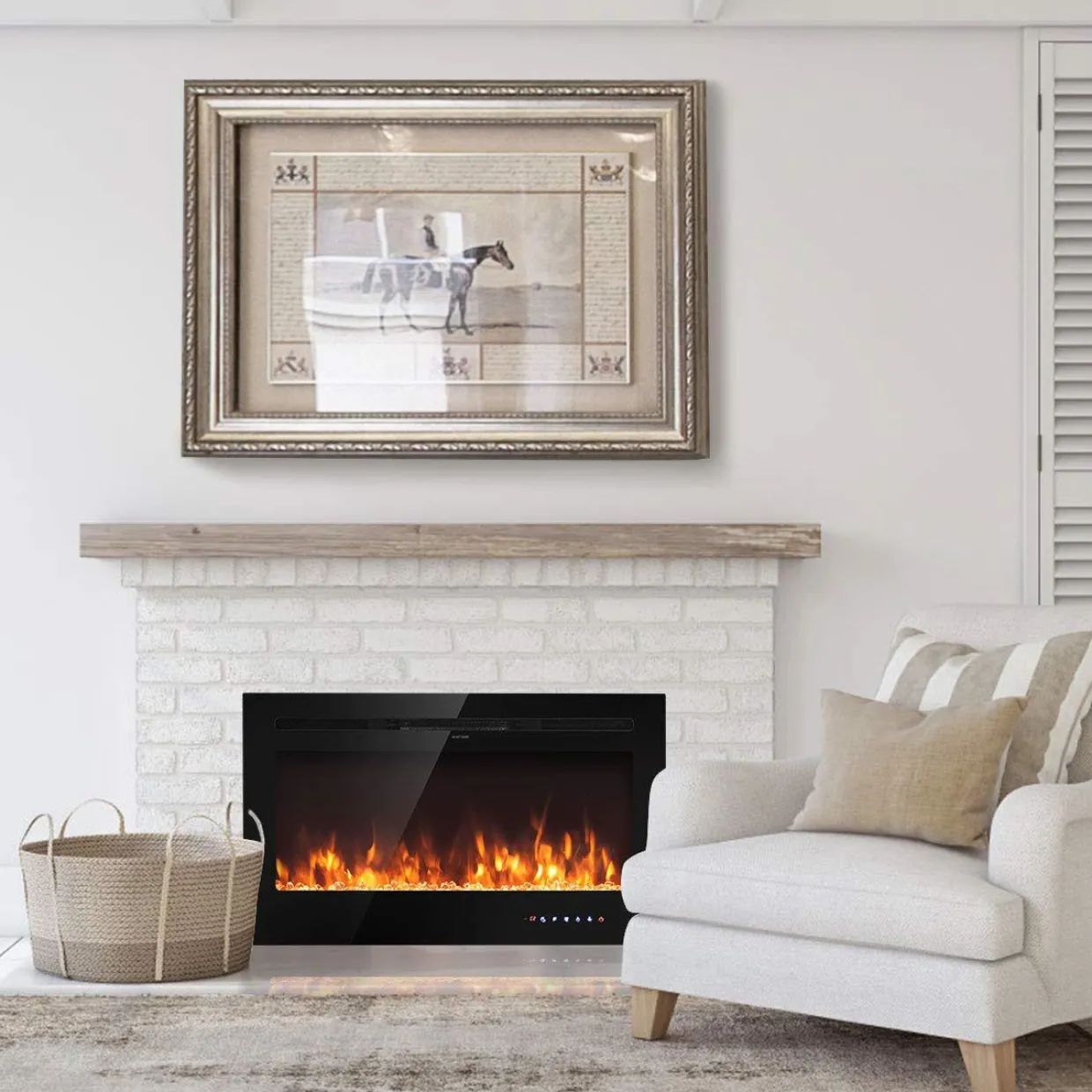 Tangkula Electric Fireplace, in-Wall Recessed and Wall Mounted Fireplace Heater