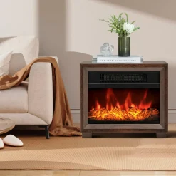 Tangkula Electric Fireplace Heater, 750W Mini Wooden Tabletop Fireplace with Realistic Flame