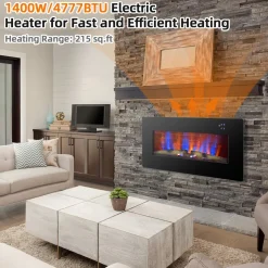 Tangkula Electric Fireplace, Freestanding & Wall-Mounted Electric Heater, 1400W Electric Fireplace with Timer