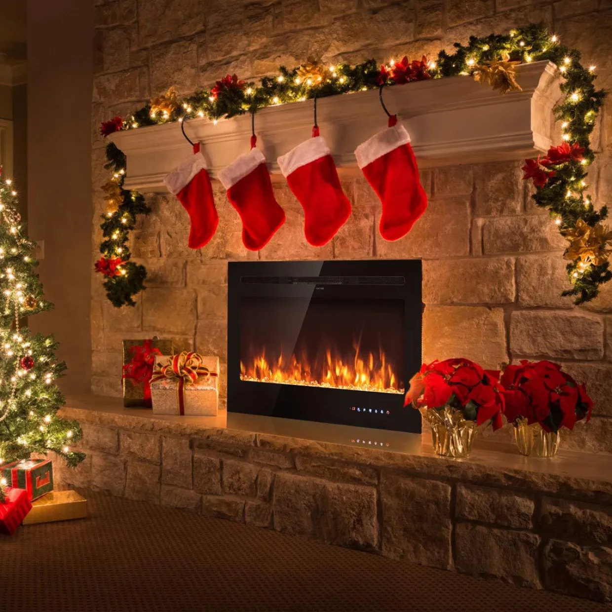 Tangkula Electric Fireplace, in-Wall Recessed and Wall Mounted Fireplace Heater