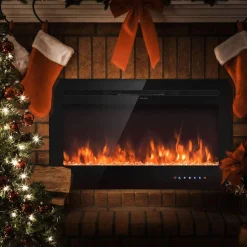 Tangkula Electric Fireplace, in-Wall Recessed and Wall Mounted Fireplace Heater