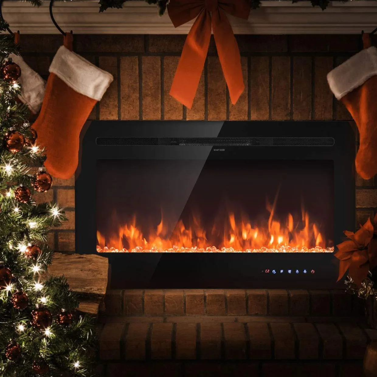 Tangkula Electric Fireplace, in-Wall Recessed and Wall Mounted Fireplace Heater