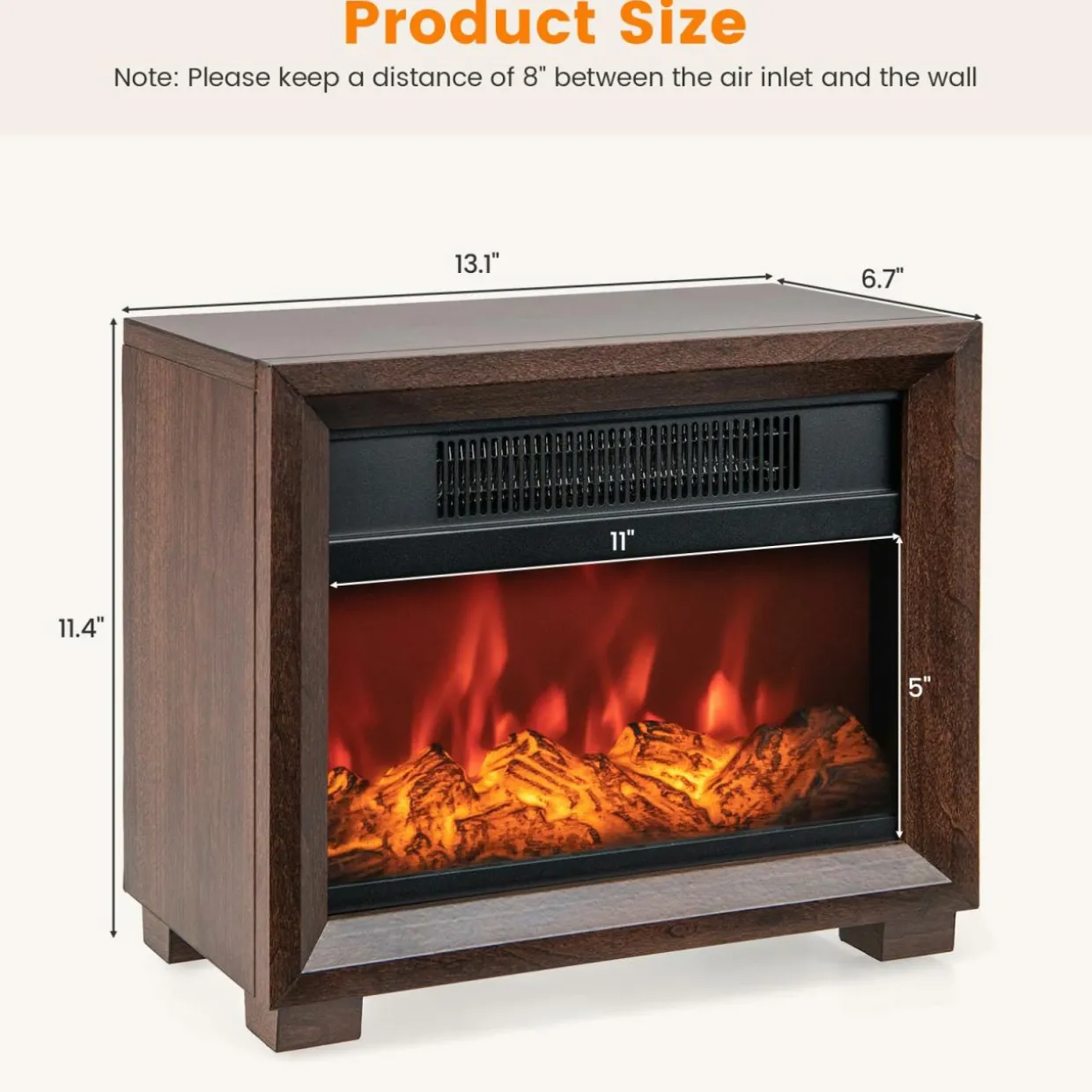 Tangkula Electric Fireplace Heater, 750W Mini Wooden Tabletop Fireplace with Realistic Flame