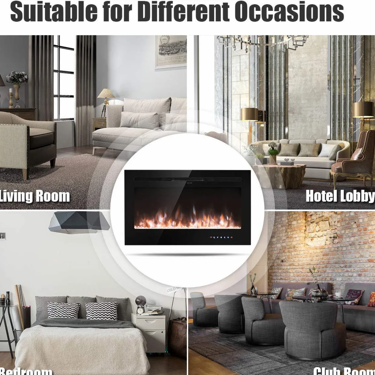 Tangkula Electric Fireplace, in-Wall Recessed and Wall Mounted Fireplace Heater