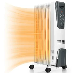 TANGKULA Electric Oil Heater, 1500W Oil Filled Radiator Heater w/ Tip-over and Overheating Protection