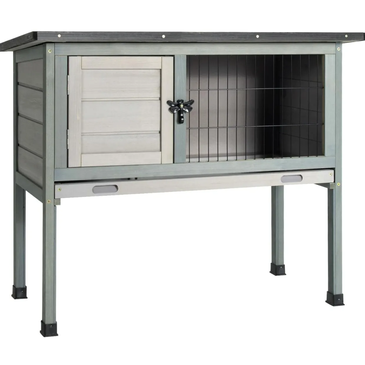 Tangkula Elevated Wood Rabbit Hutch (Grey)