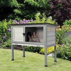 Tangkula Elevated Wood Rabbit Hutch (Grey)