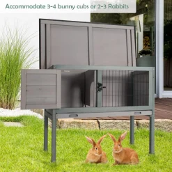Tangkula Elevated Wood Rabbit Hutch (Grey)