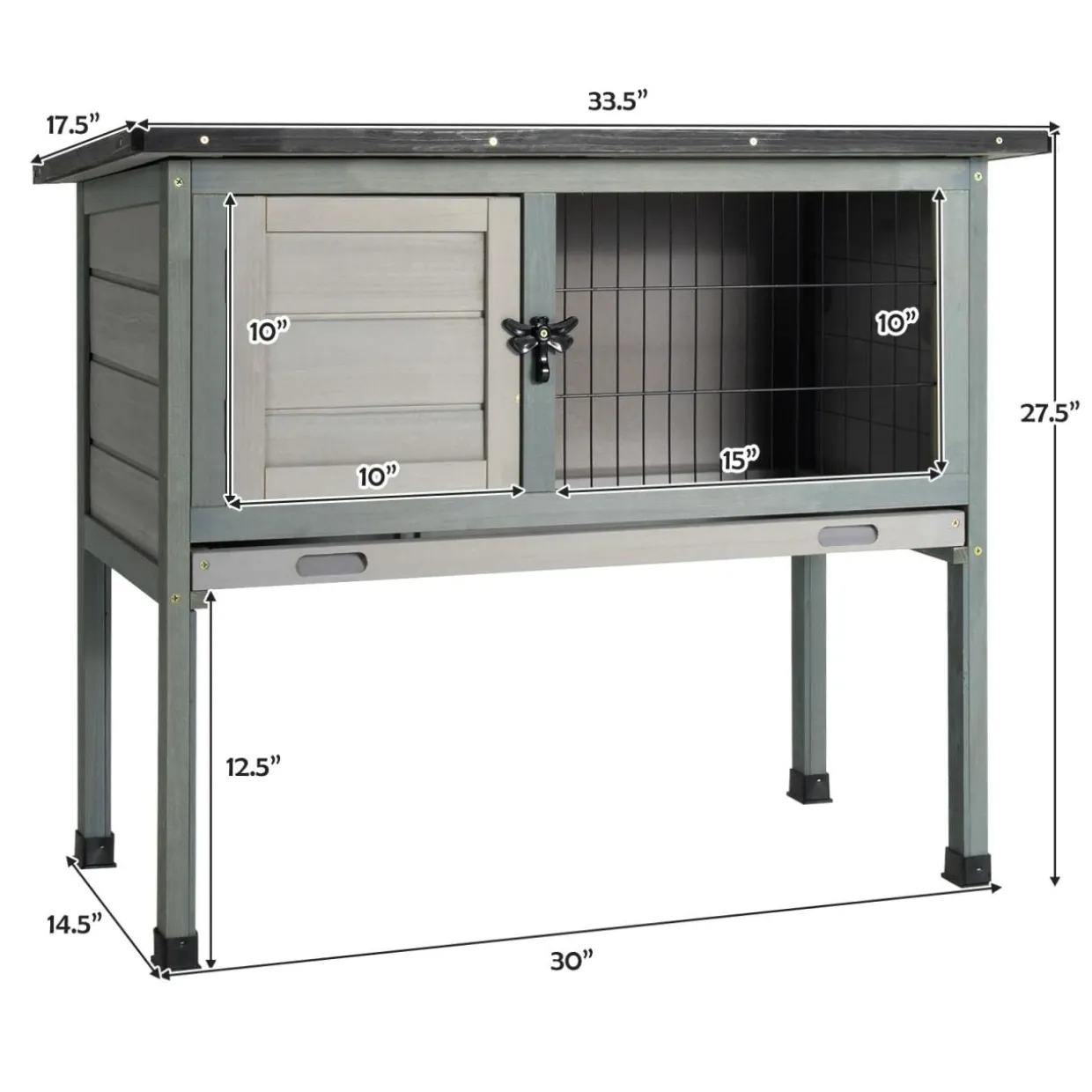 Tangkula Elevated Wood Rabbit Hutch (Grey)