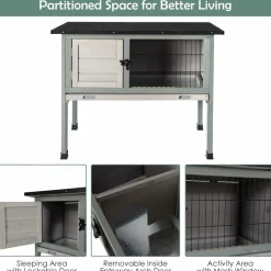 Tangkula Elevated Wood Rabbit Hutch (Grey)
