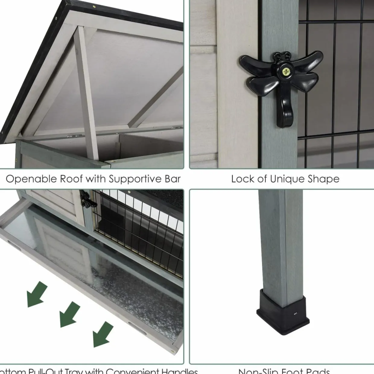 Tangkula Elevated Wood Rabbit Hutch (Grey)
