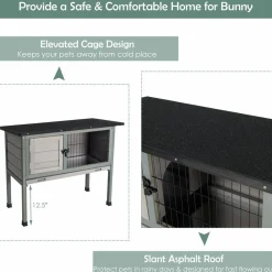 Tangkula Elevated Wood Rabbit Hutch (Grey)