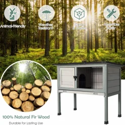 Tangkula Elevated Wood Rabbit Hutch (Grey)
