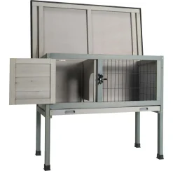 Tangkula Elevated Wood Rabbit Hutch (Grey)