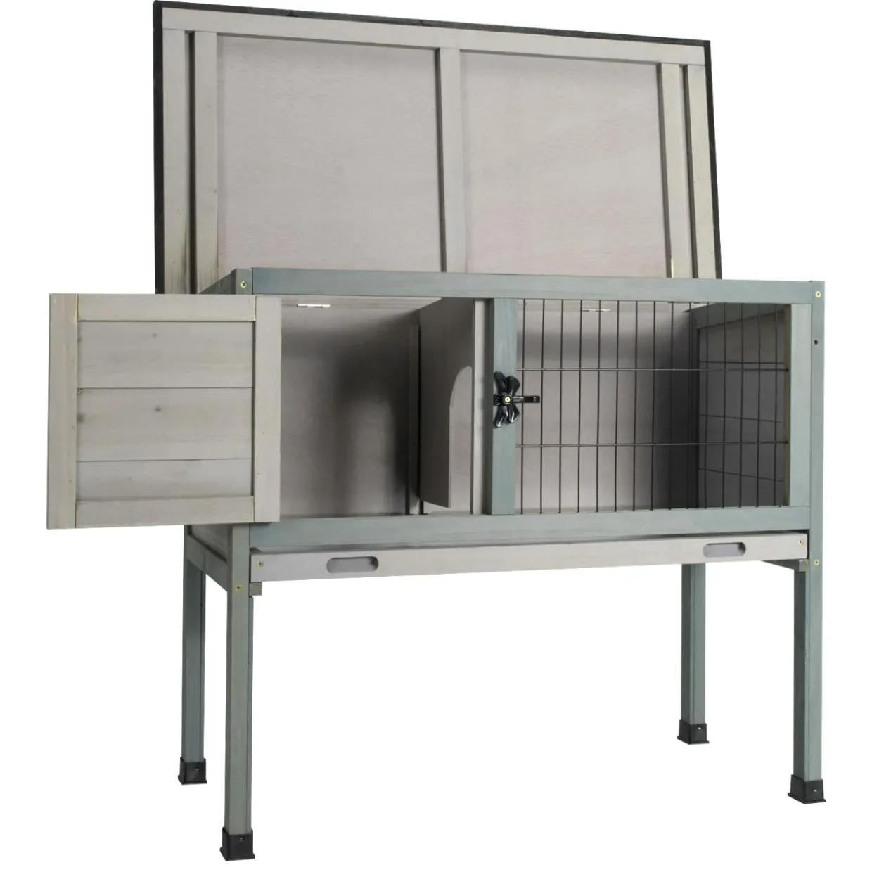 Tangkula Elevated Wood Rabbit Hutch (Grey)