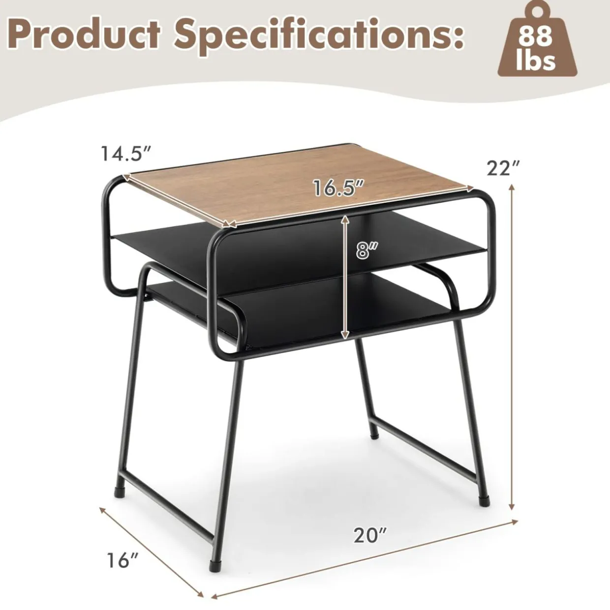 Tangkula End Table, 3-Tier Side Table