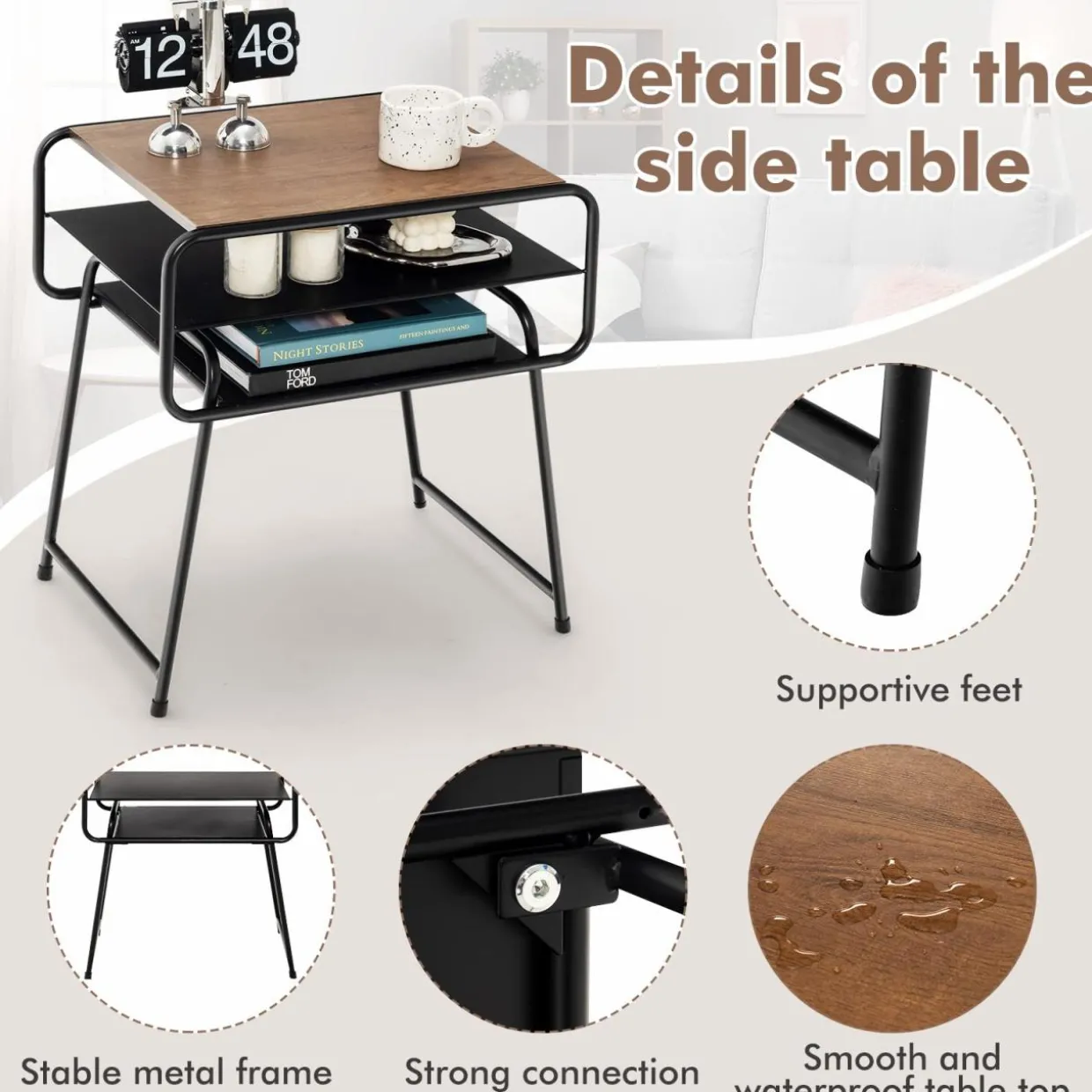 Tangkula End Table, 3-Tier Side Table