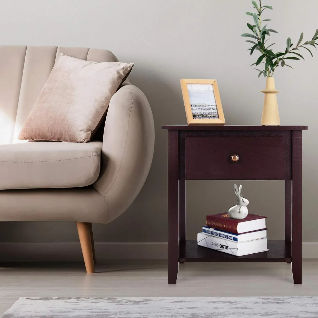 Tangkula End Table with Drawer, Nightstand w/Drawer and Storage Shelf