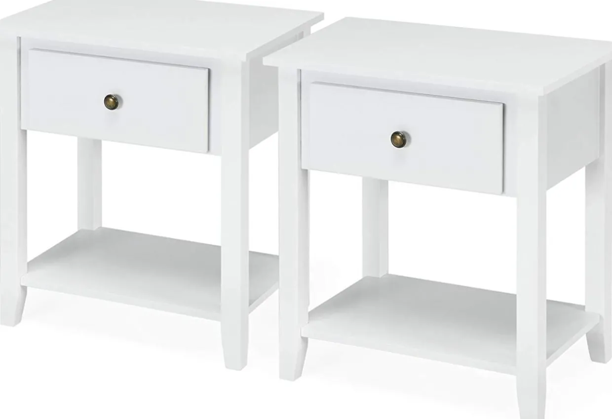 Tangkula End Table with Drawer, Nightstand w/Drawer and Storage Shelf