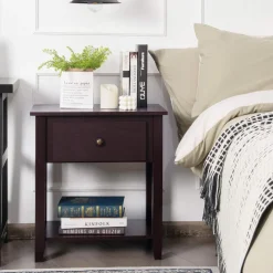 Tangkula End Table with Drawer, Nightstand w/Drawer and Storage Shelf