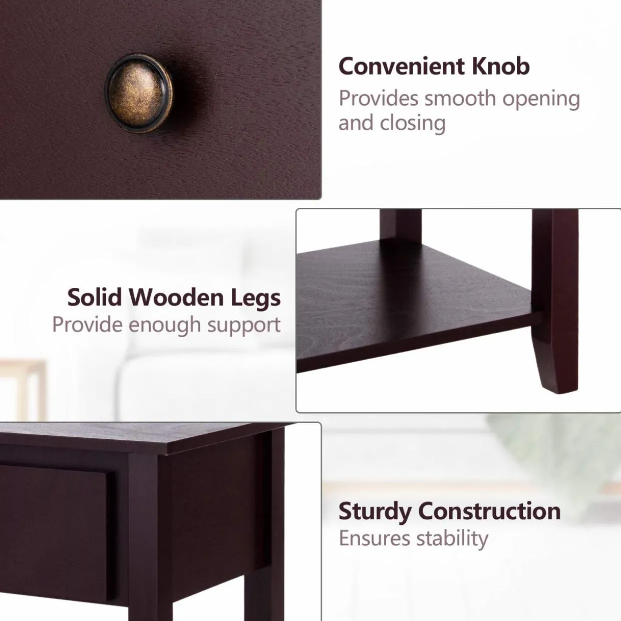 Tangkula End Table with Drawer, Nightstand w/Drawer and Storage Shelf