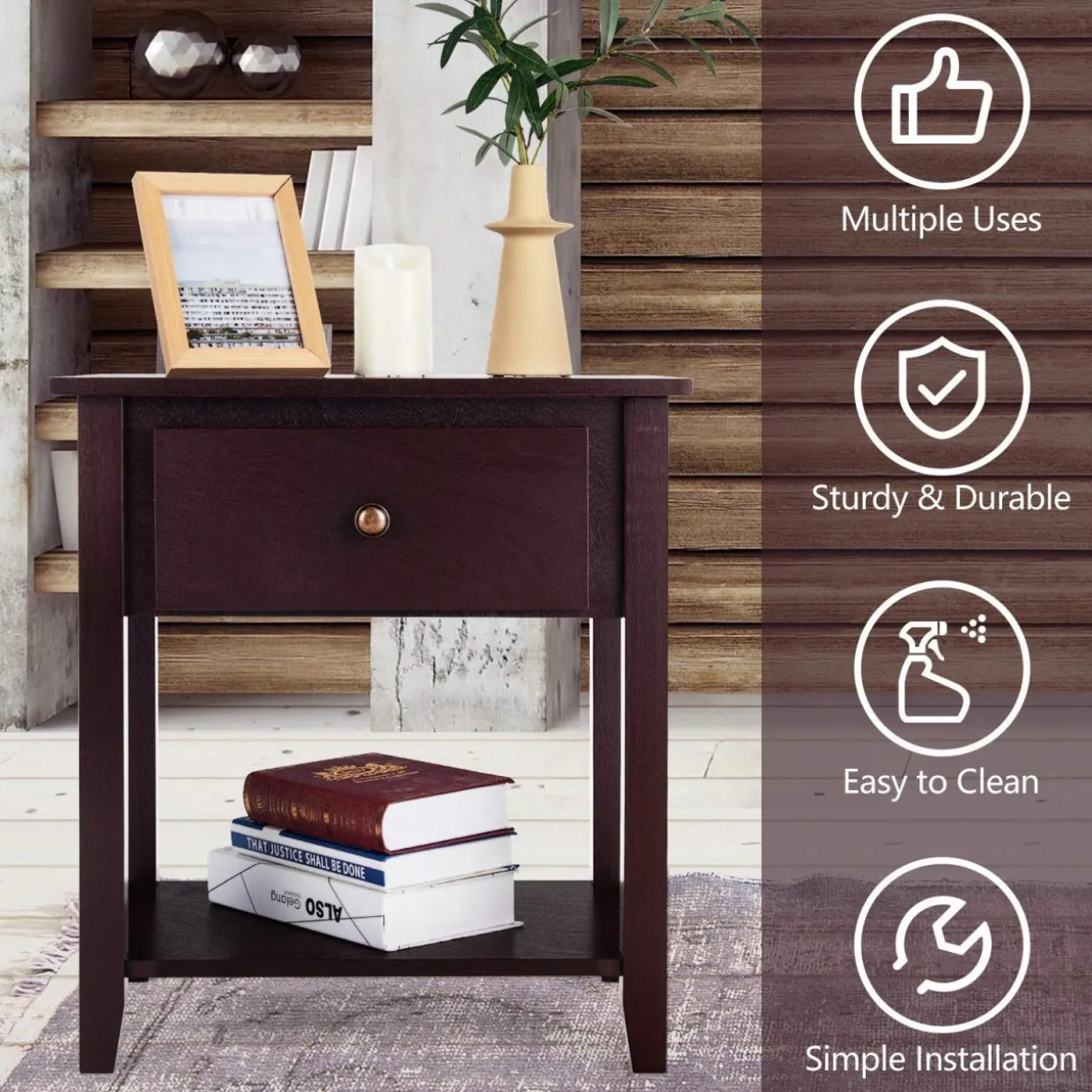 Tangkula End Table with Drawer, Nightstand w/Drawer and Storage Shelf