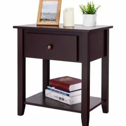 Tangkula End Table with Drawer, Nightstand w/Drawer and Storage Shelf