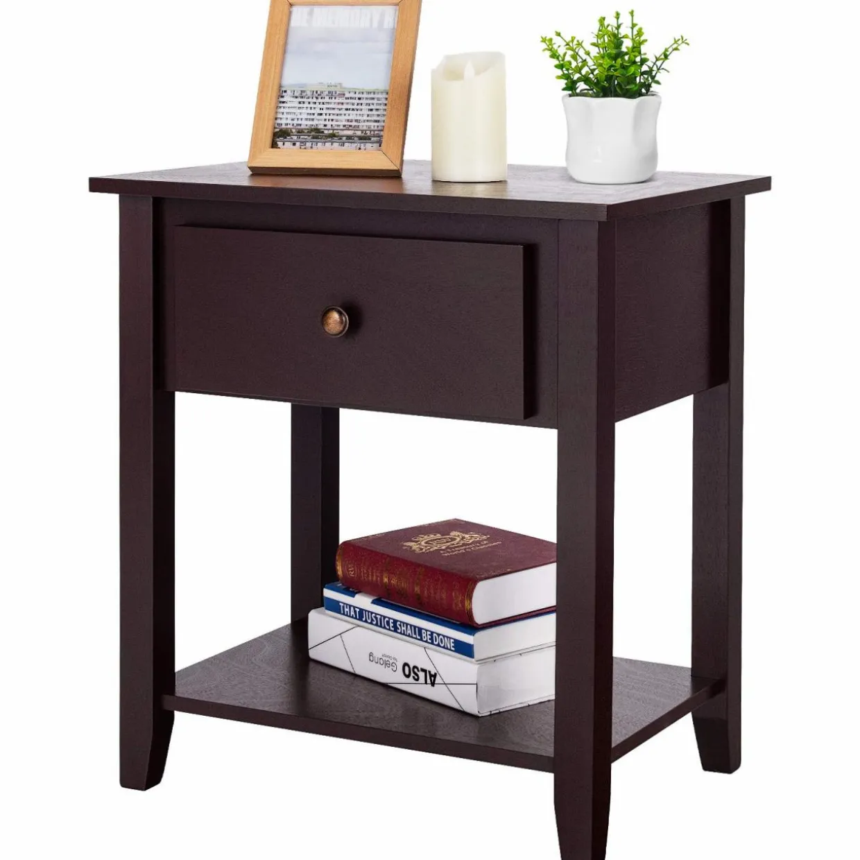 Tangkula End Table with Drawer, Nightstand w/Drawer and Storage Shelf