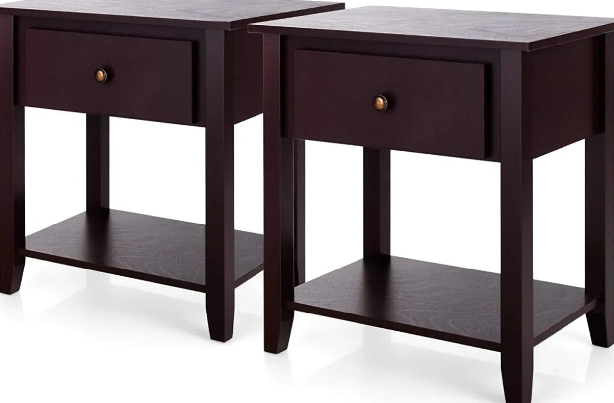 Tangkula End Table with Drawer, Nightstand w/Drawer and Storage Shelf