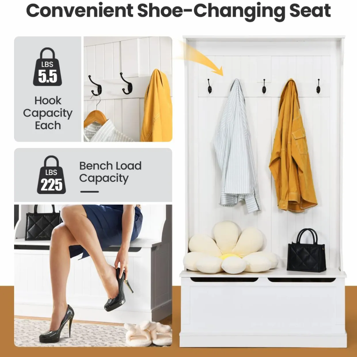Tangkula Entryway Bench with Coat Rack
