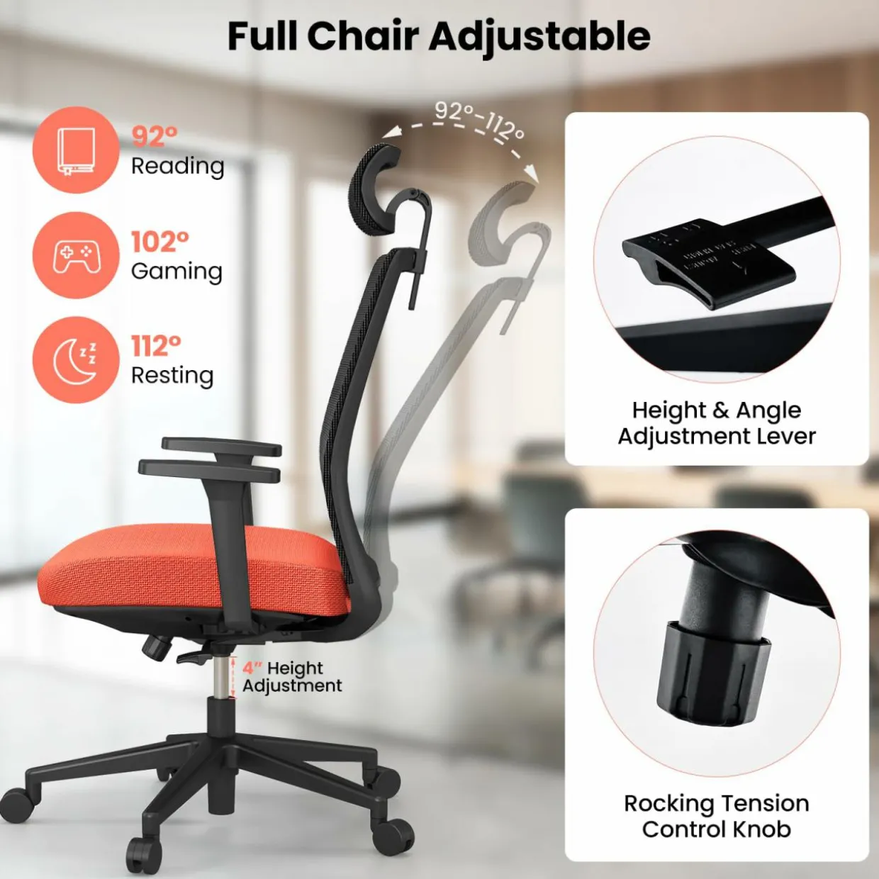 Tangkula Ergonomic Office Chair, 400 lbs Big & Tall Ergonomic Executive Chair with Lumbar Support